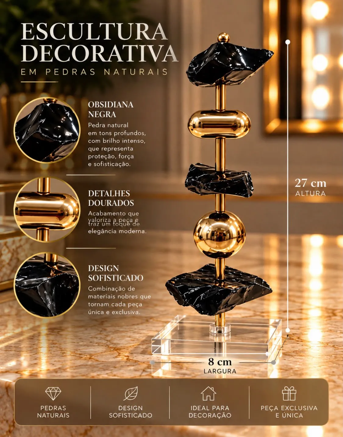 Escultura Obsidiana Negra